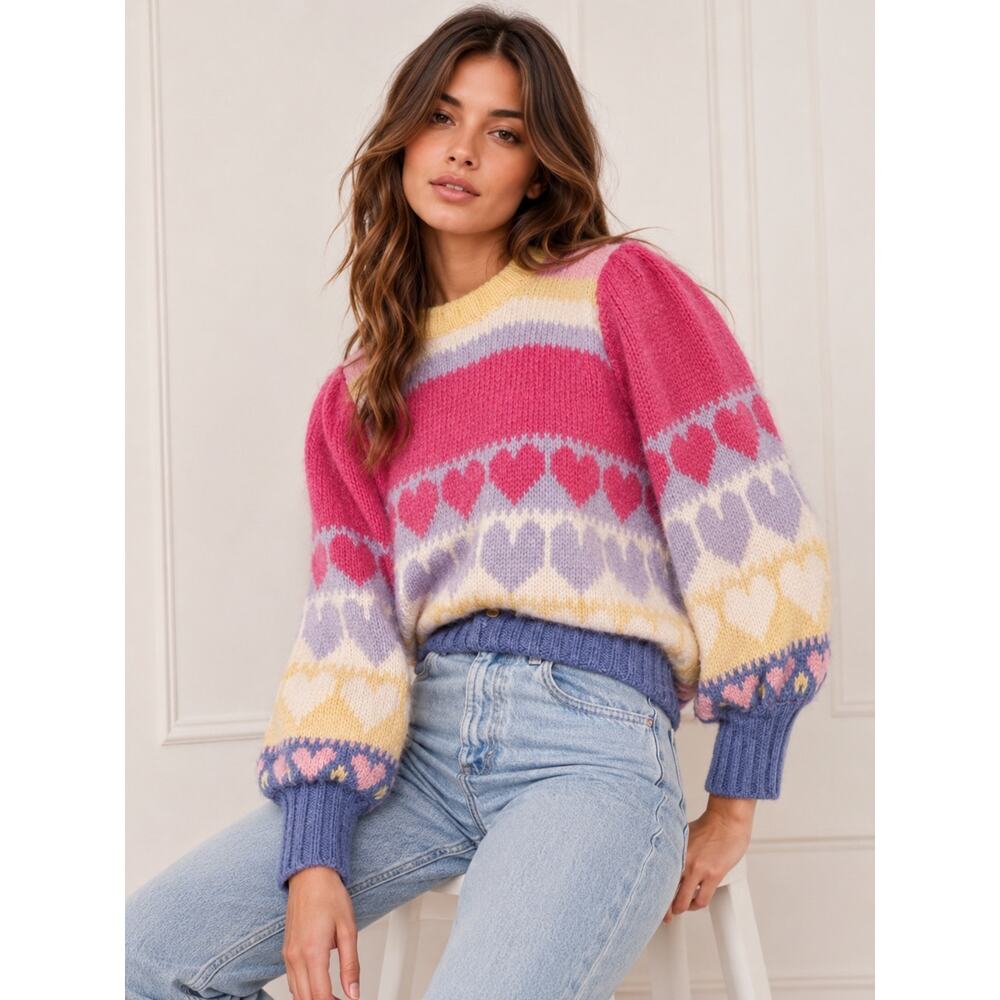 LoveShackFancy Shirelle Medium Heart Sweater Wool Alpaca Pink
